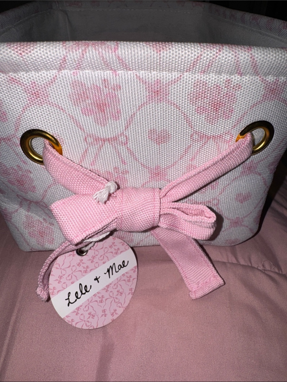 Pink Canvas Bow Storage Bag